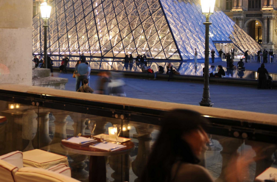 cafe marly with view to the Louvre museum.
