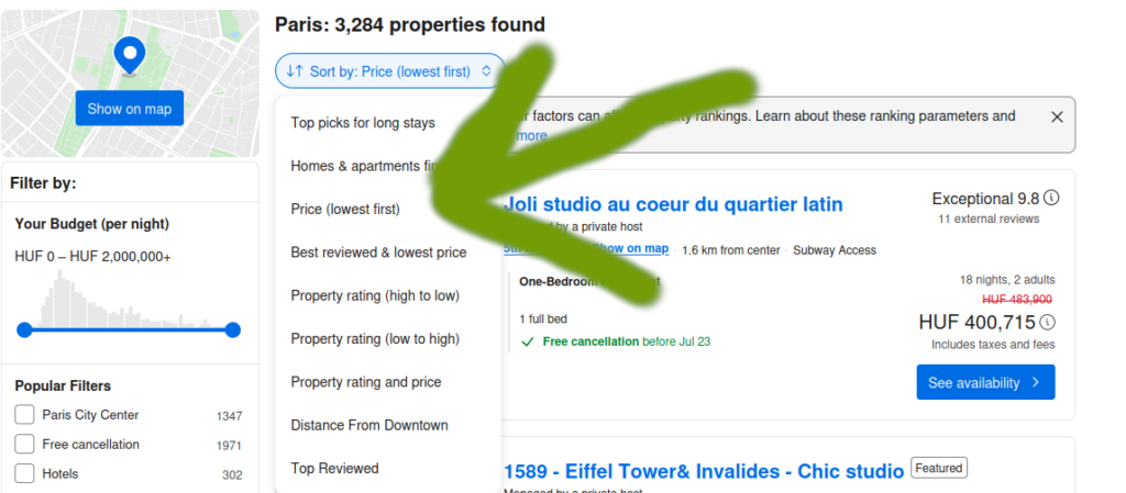 Laveste priser på hoteller og leiligheter i Paris.